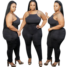 2020 Hot Sale New strappy wrinkle tight plus size women jumpsuits and rompers